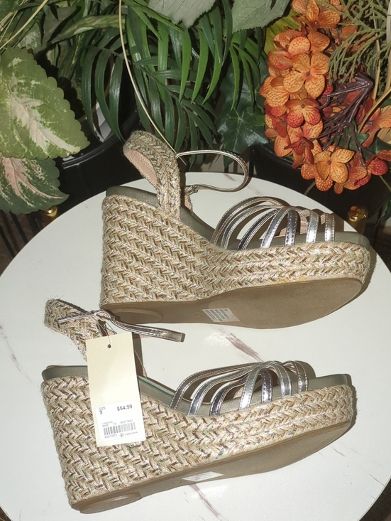 MIA Shoes - MIA Silver Metallic Espadrille Wedge Sandals